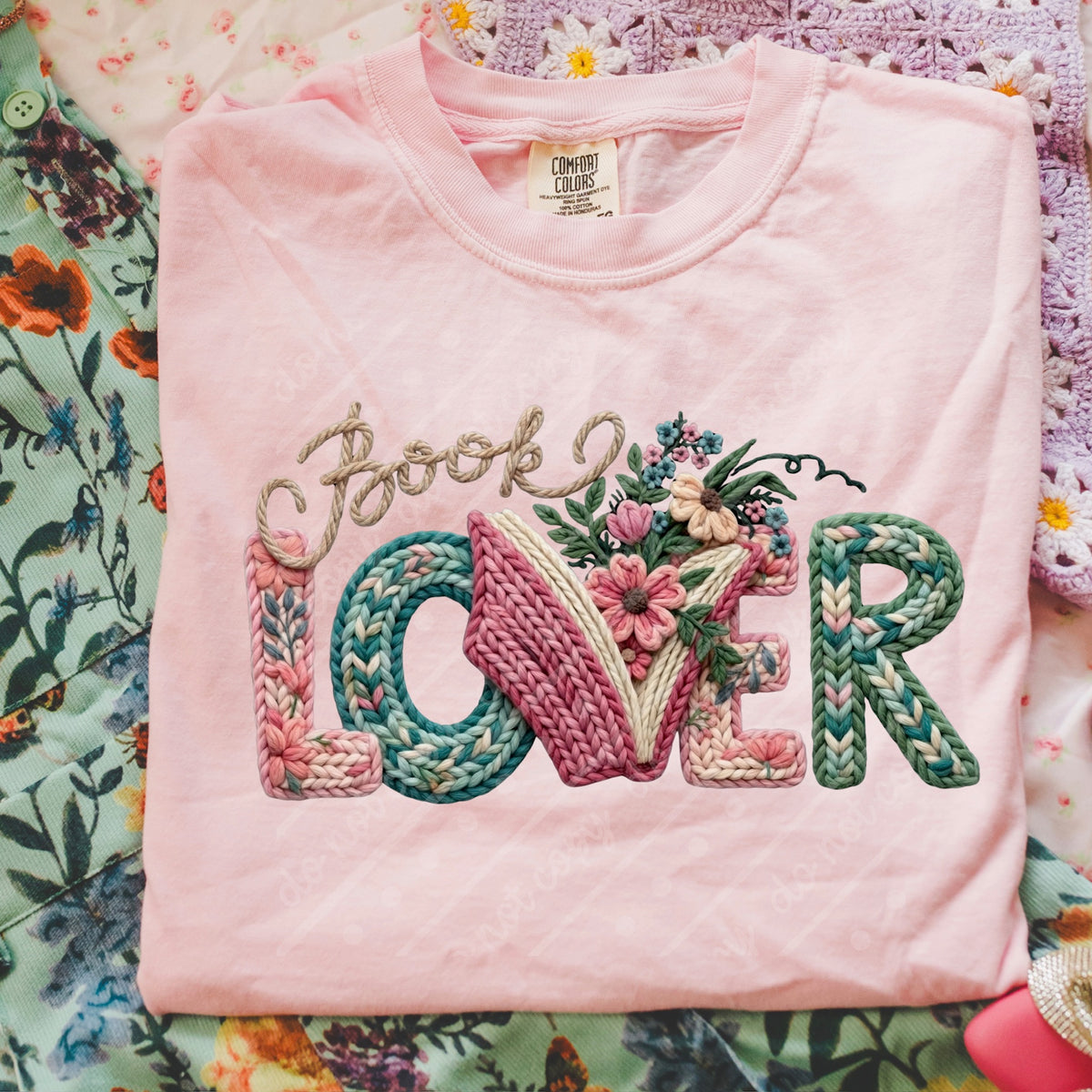 Book Lover faux embroidery flowers Tuesday Deal DTF