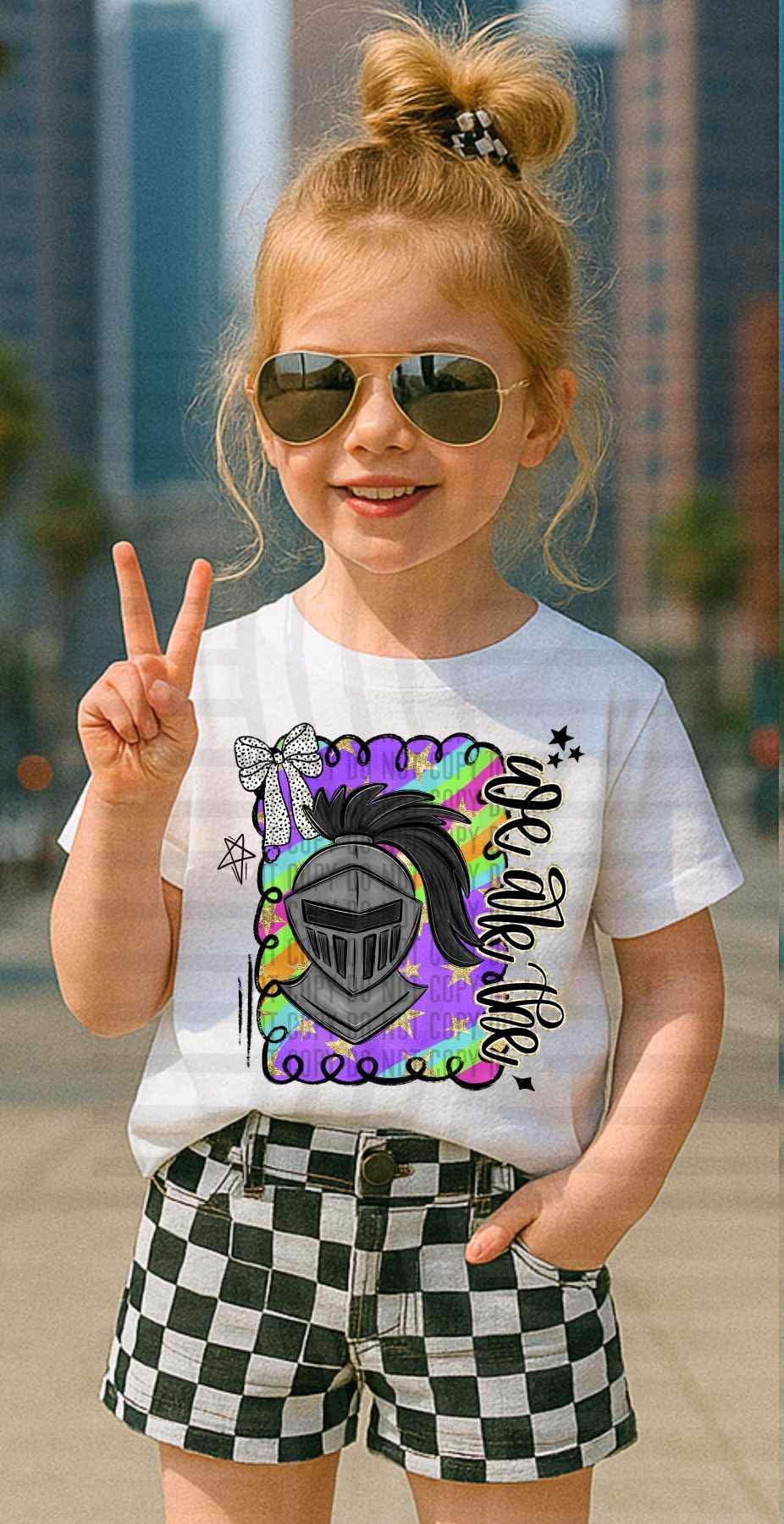 We are the Knights Preppy Swirl Mascots (Caplinger) DTF transfer