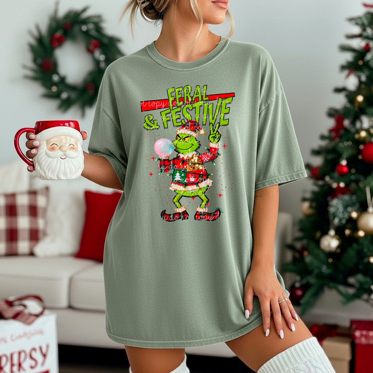 Feral festive green guy (HW) DTF transfer