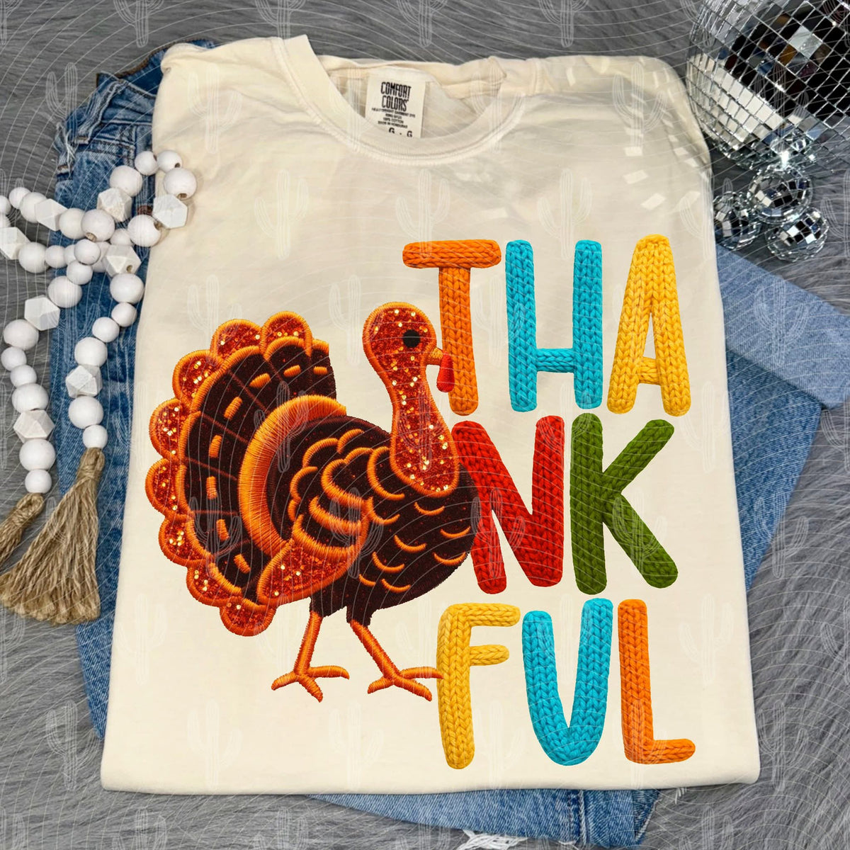 Thankful Turkey faux crochet (crafti) DTF transfer