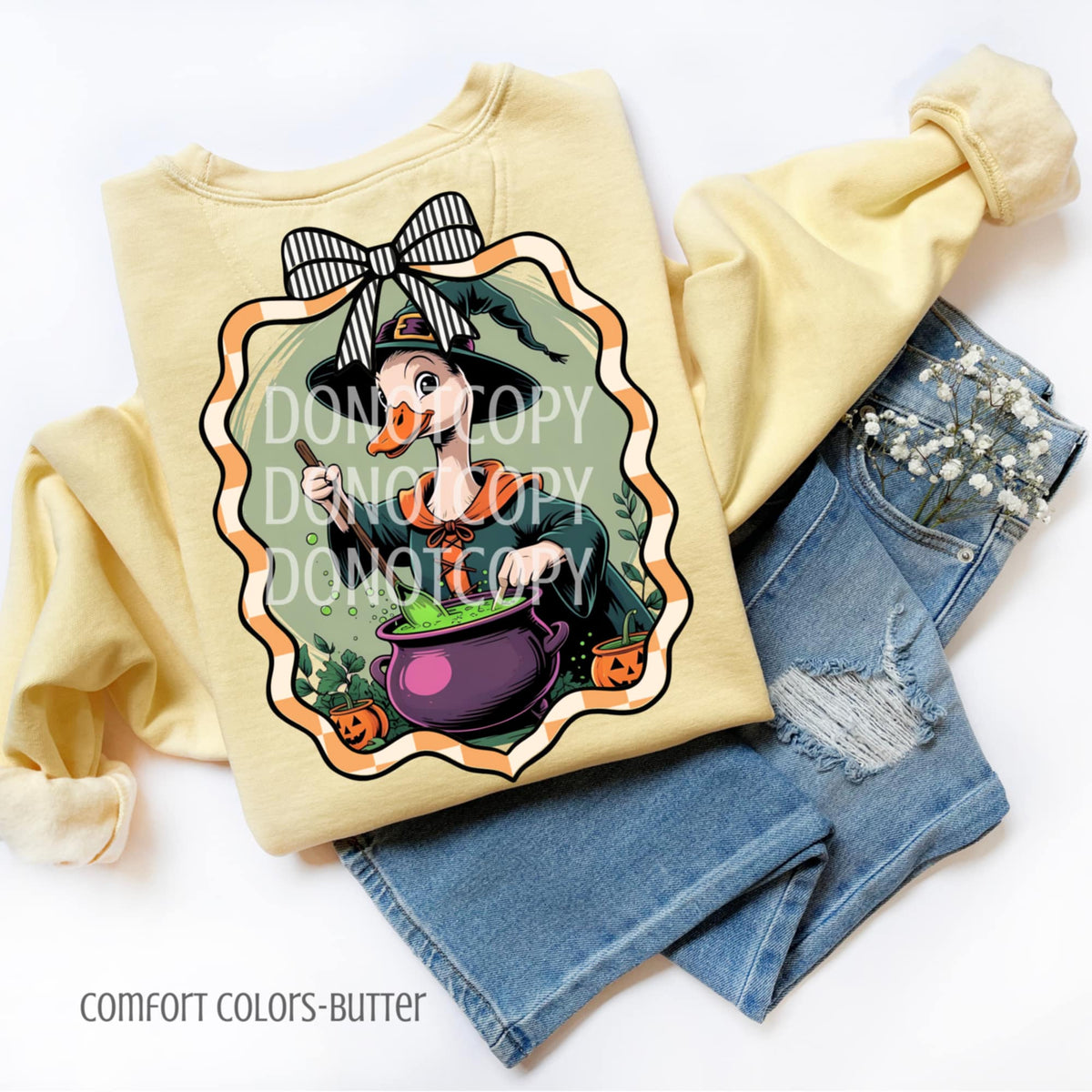 Witch Goose in Frame with striped bow CSG DTF transfer