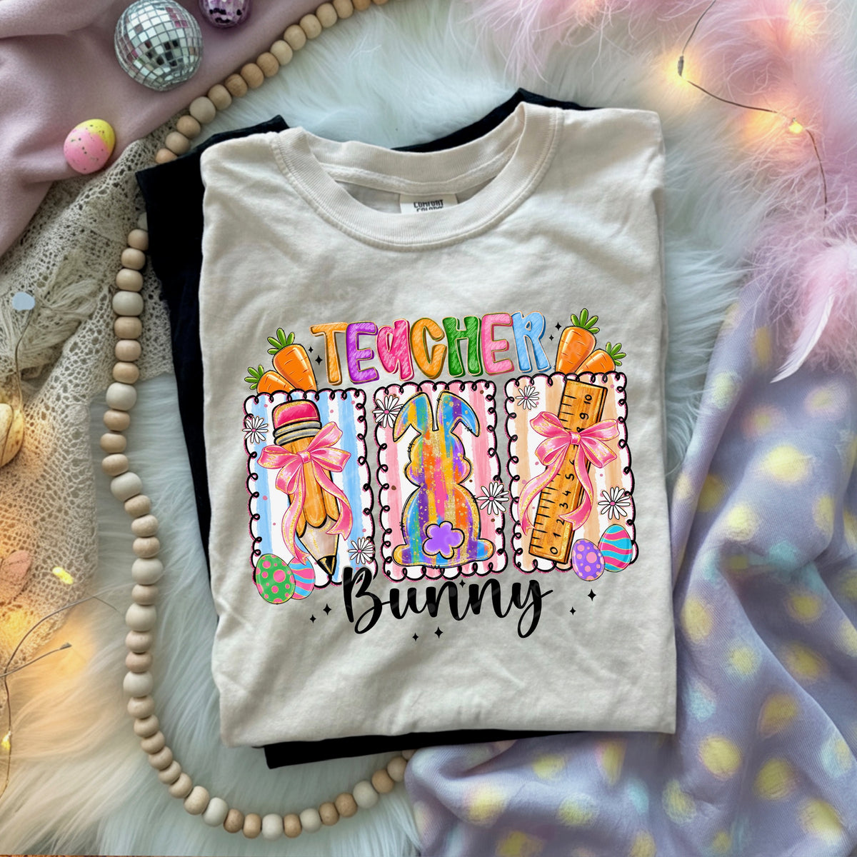 Teacher bunny (black words) Sunday special DTF transfer