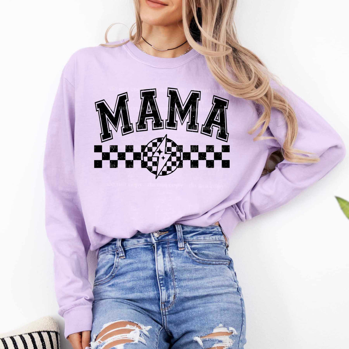 Mama black font checkered (CSC) 65721 DTF transfer
