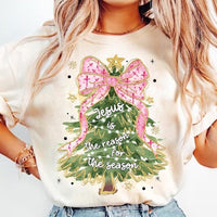 Jesus is the reason for the season tree with pink bow 64800 DTF transfer