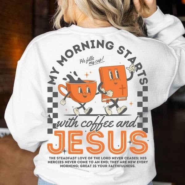 My morning starts with coffee and Jesus black and orange (KARTA) 62987 DTF transfer