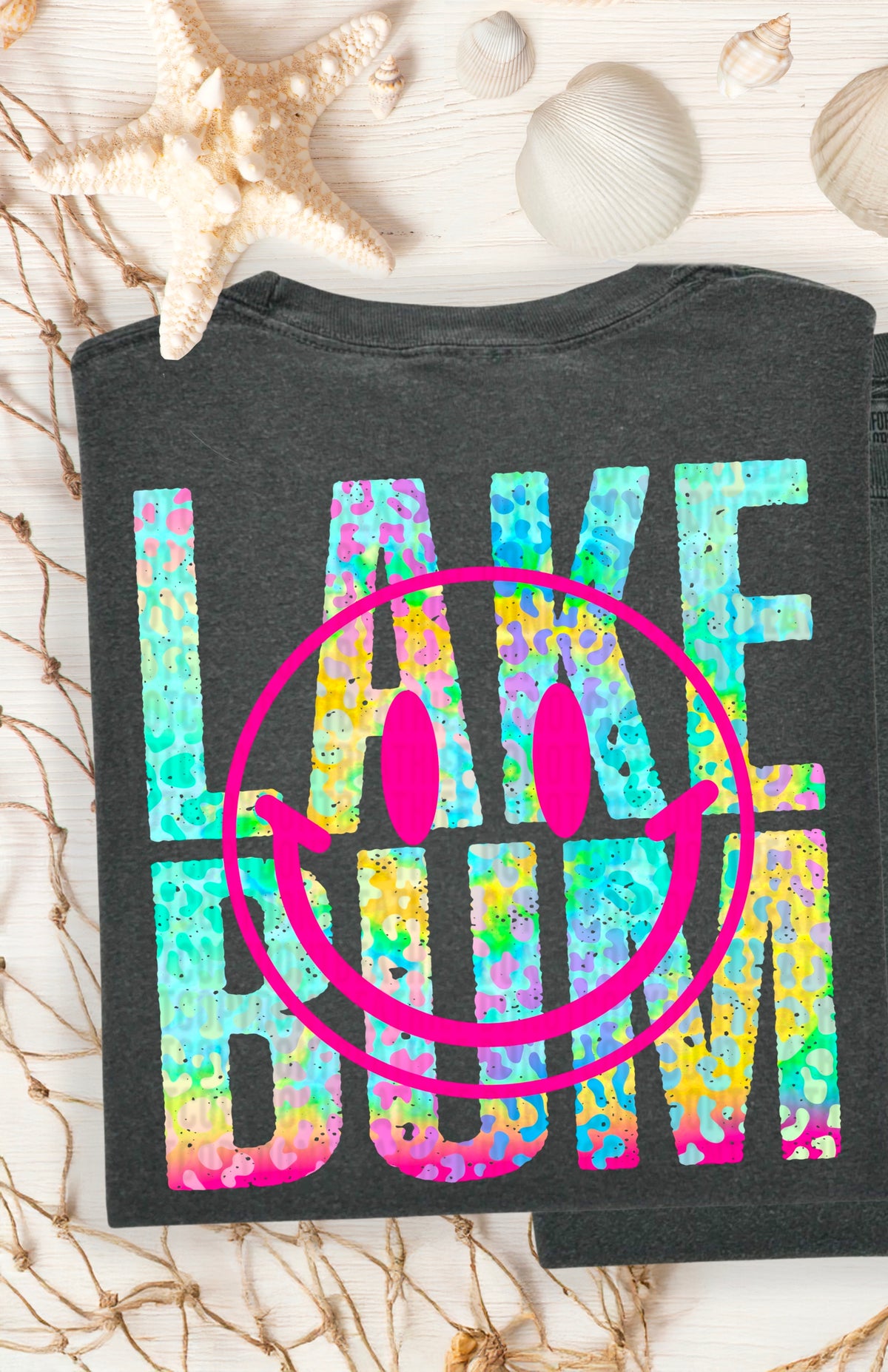 Lake bum pink happy face 100125 DTF transfer