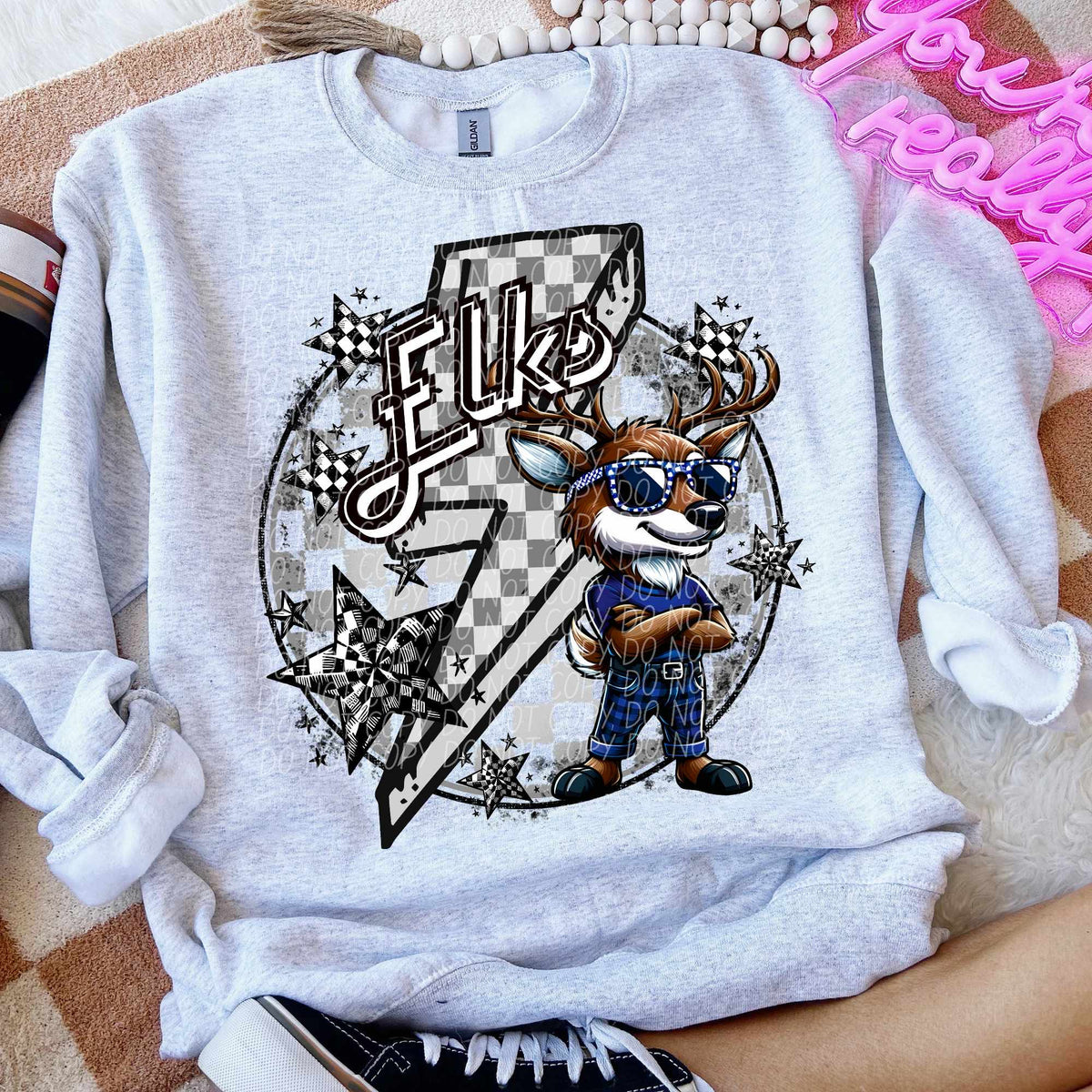 Elk blue shirt lightning bolt (CITY) 52506 DTF transfer