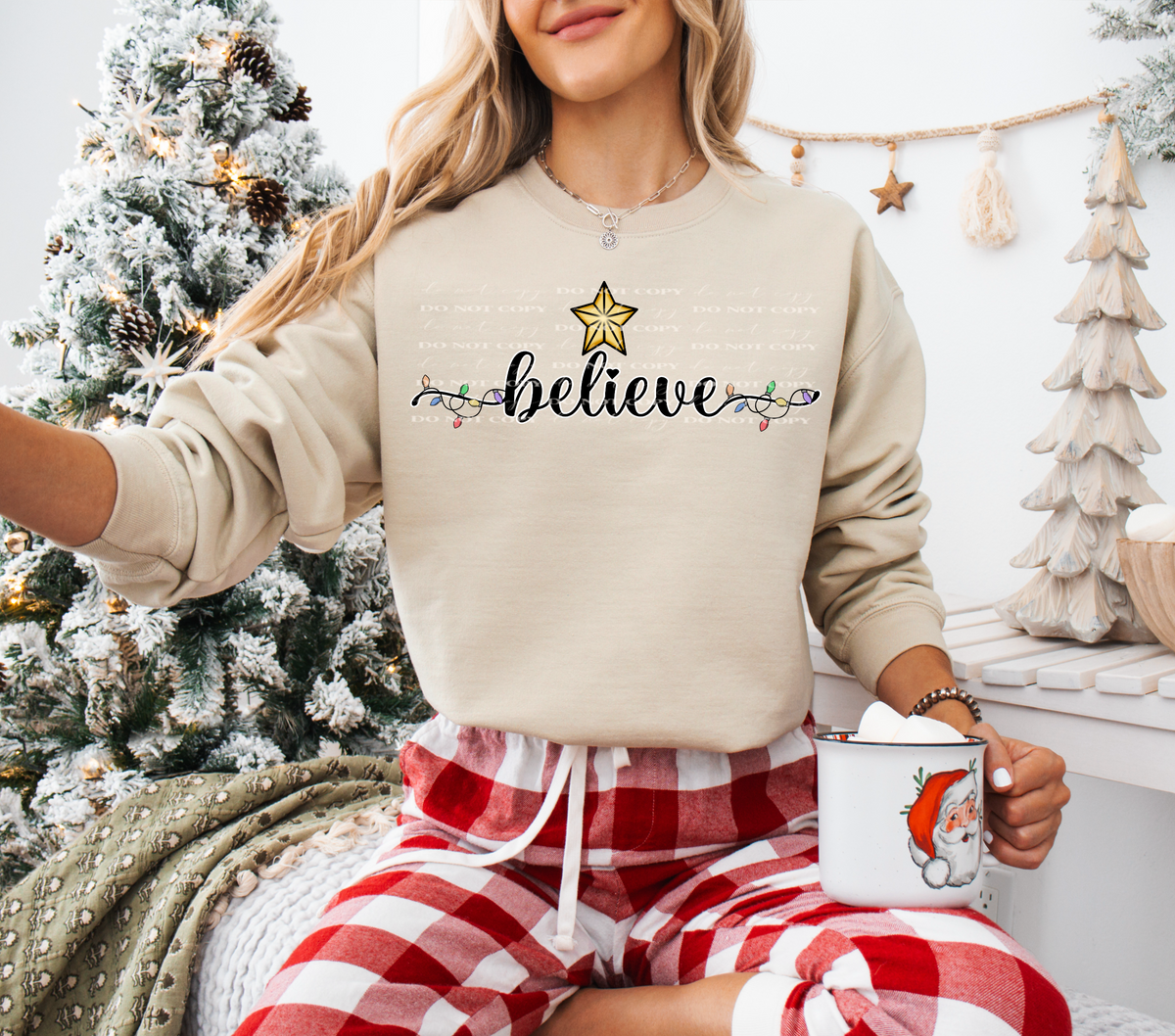Believe black font with Christmas lights 67401 DTF transfer