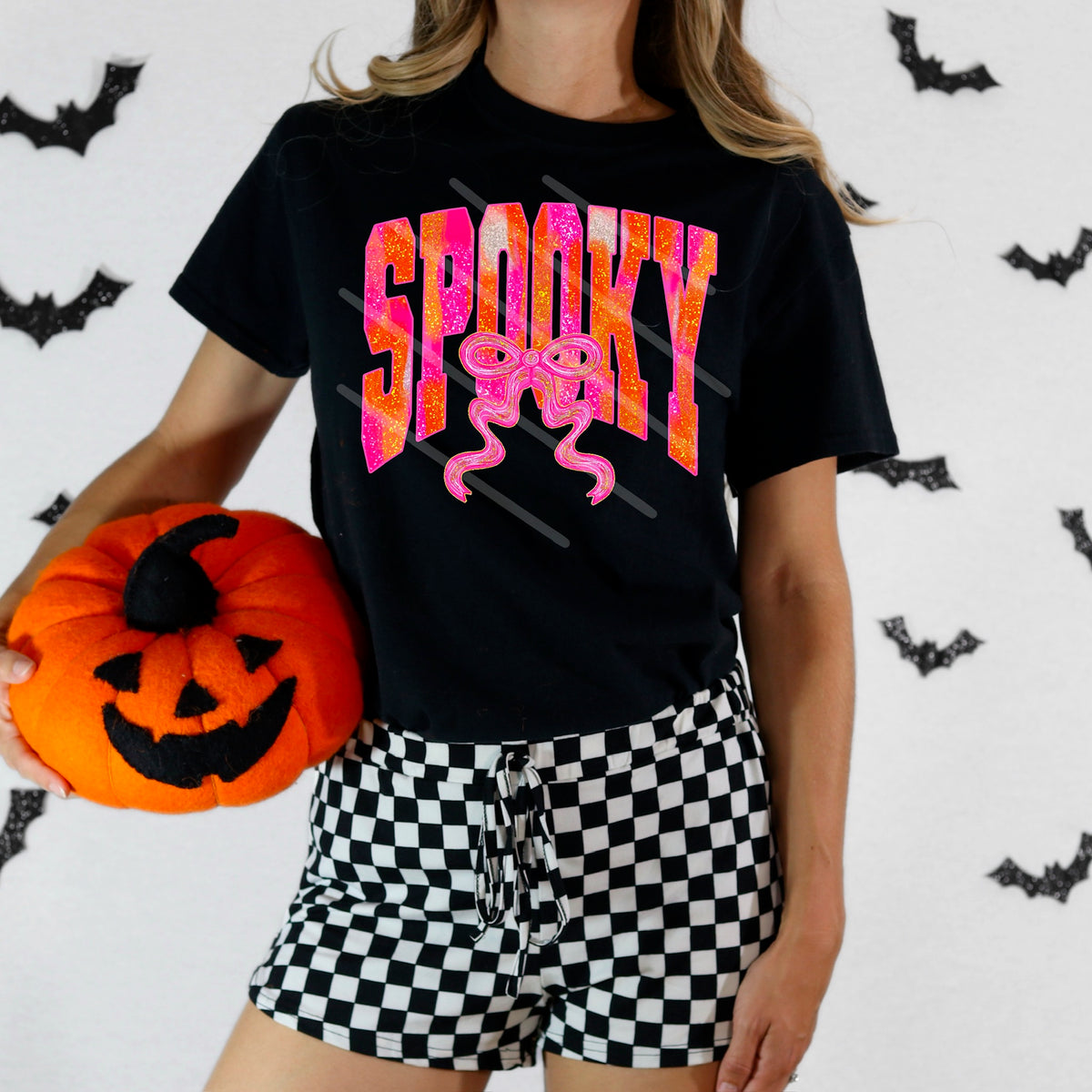 Spooky with sparkly pink bow and words 111004 DTF transfer