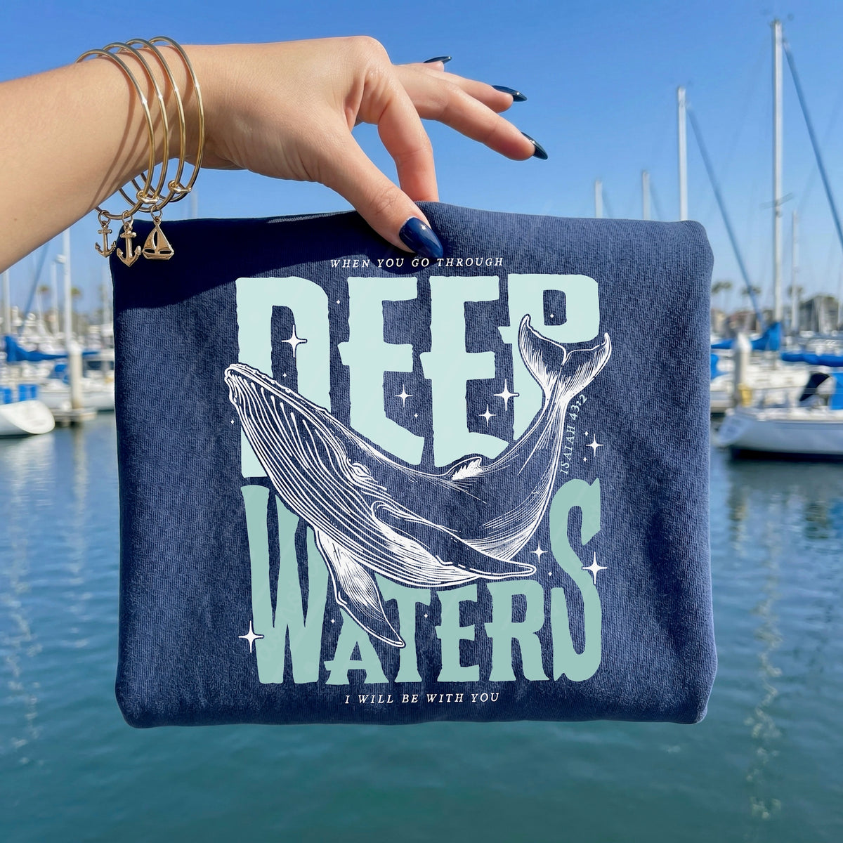 Deep waters whale (light teal words) DTF Transfer