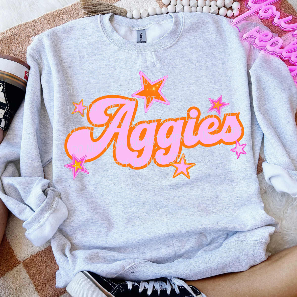 aggies pink orange stars (city) DTF transfer
