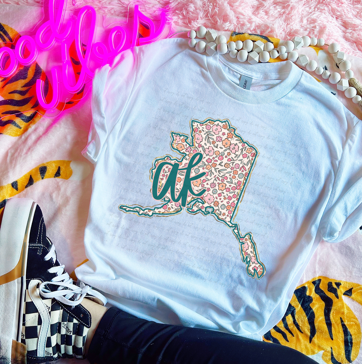 AK Alaska Floral State Gold Outline 110048 DTF transfer