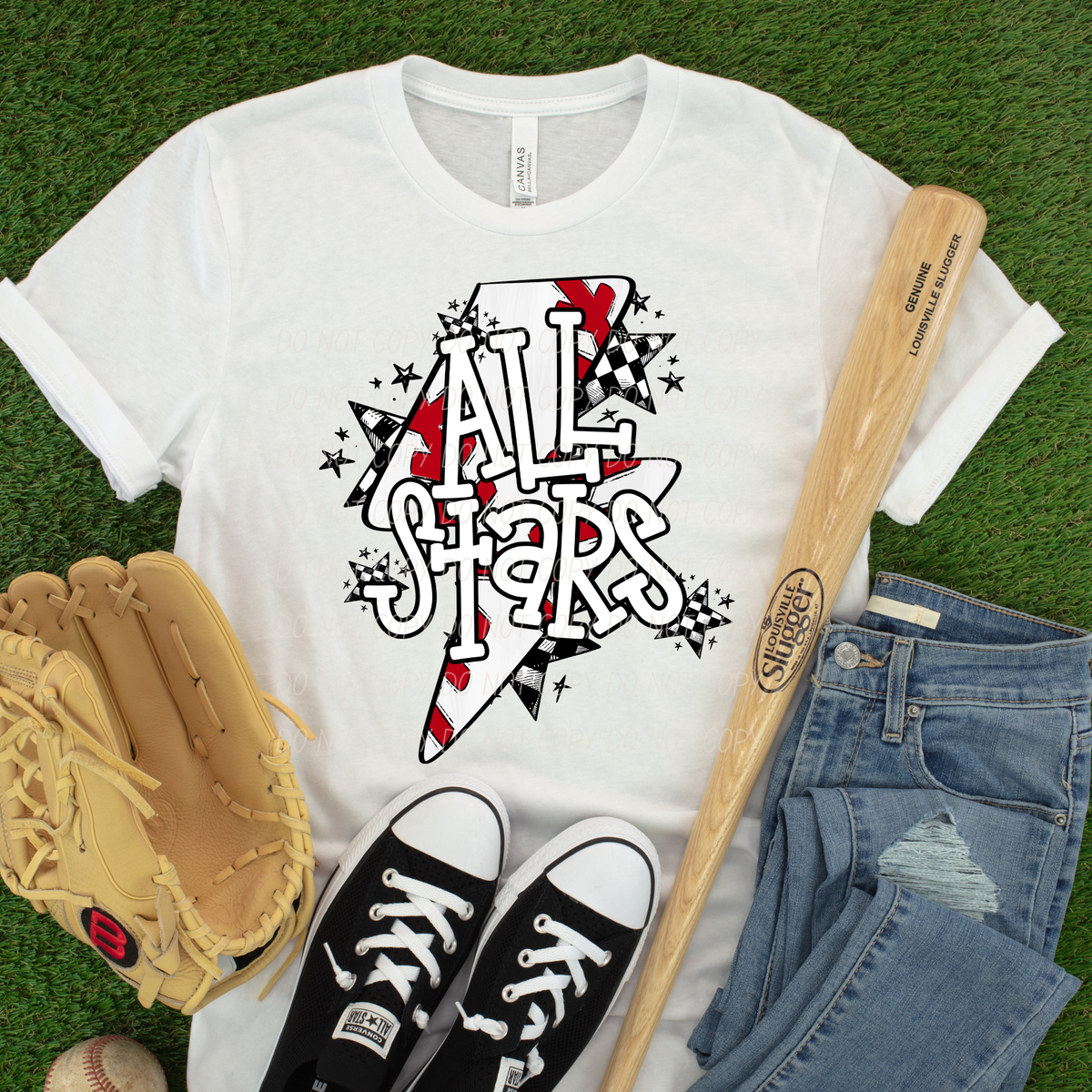 all stars baseball bolt checkered stars (City) DTF Transfer