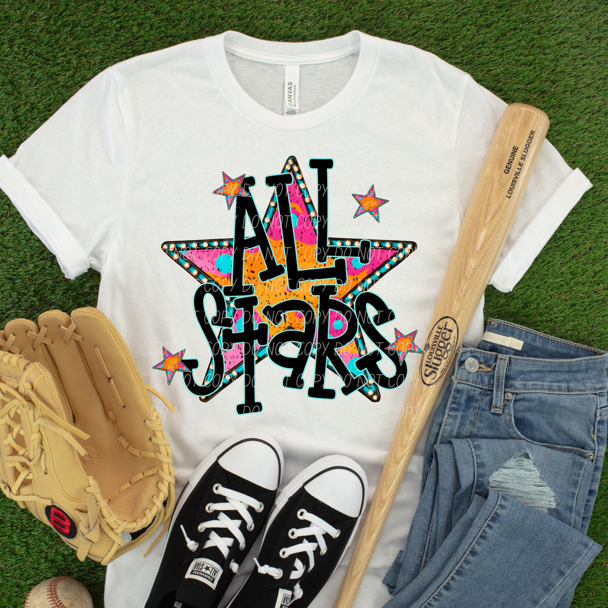 all stars colorful stars checkered outline on big star (City) DTF Transfer