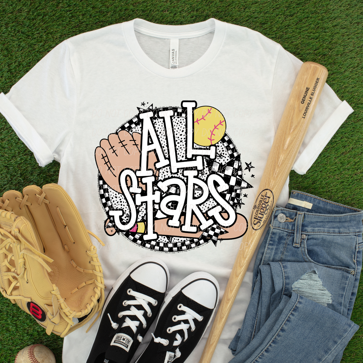 all stars softball (3) checkered stars in a circle (City) DTF Transfer