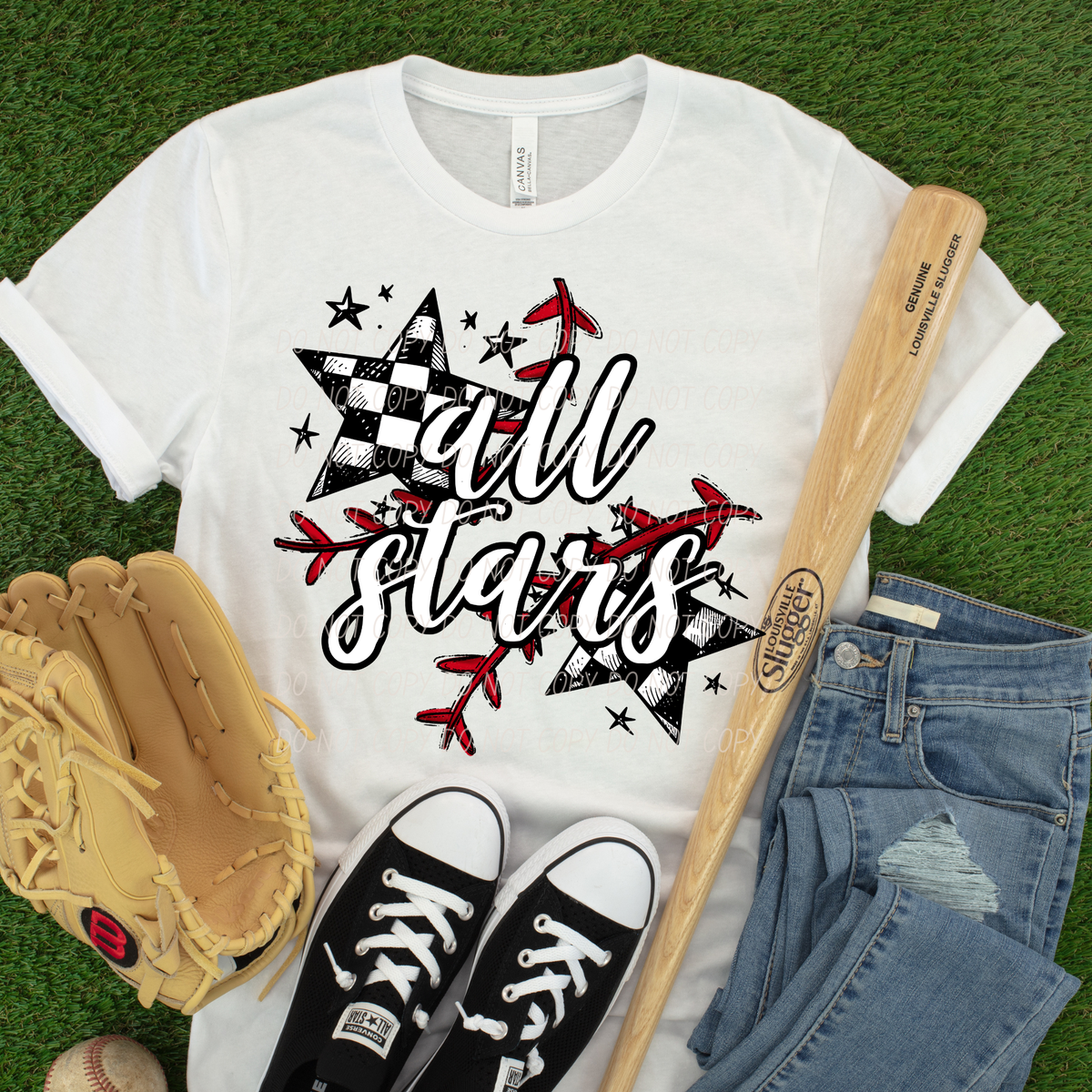 all stars red stiches on black and white checkered stars (City) DTF Transfer
