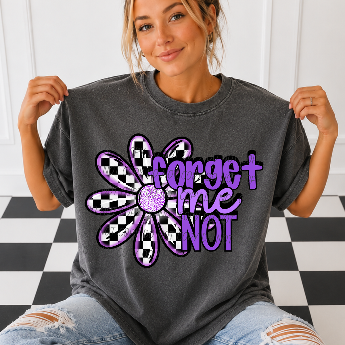 Forget me not-checkered flower(CITY) DTF Transfer