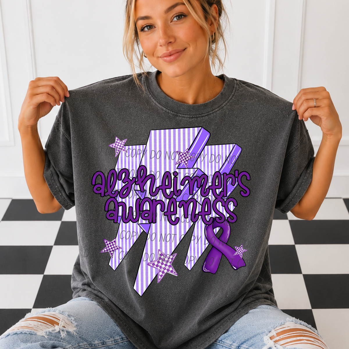 Alzheimer's awareness-lightening bolts and ribbon (CITY) DTF Transfer