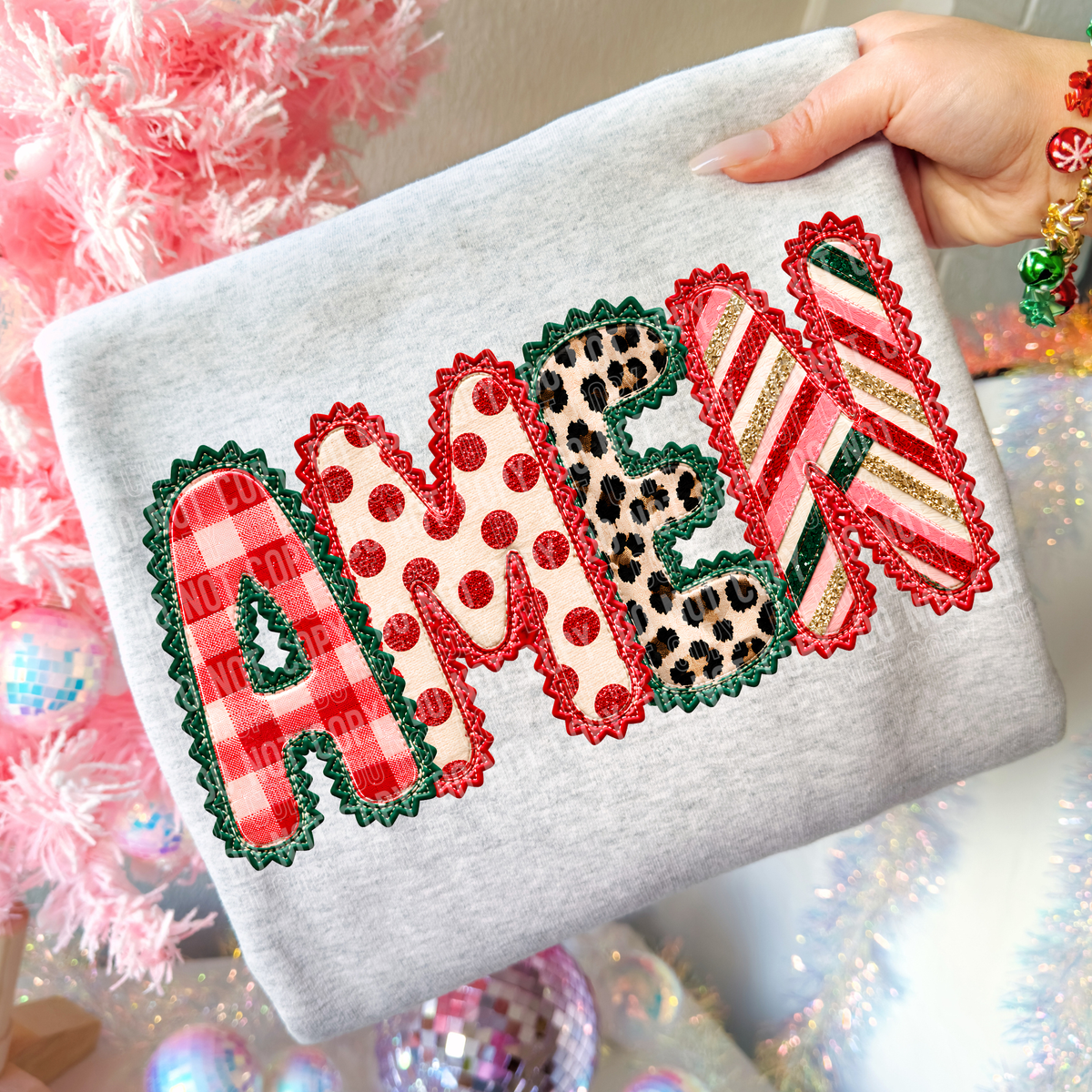 Amen faux Embroidery Christmas Font (SBB) DTF Transfer