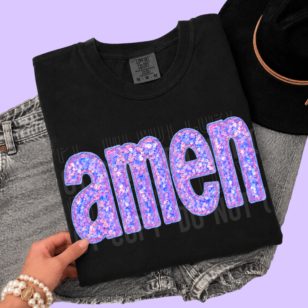 Amen faux purple sequins (SBB) DTF Transfer