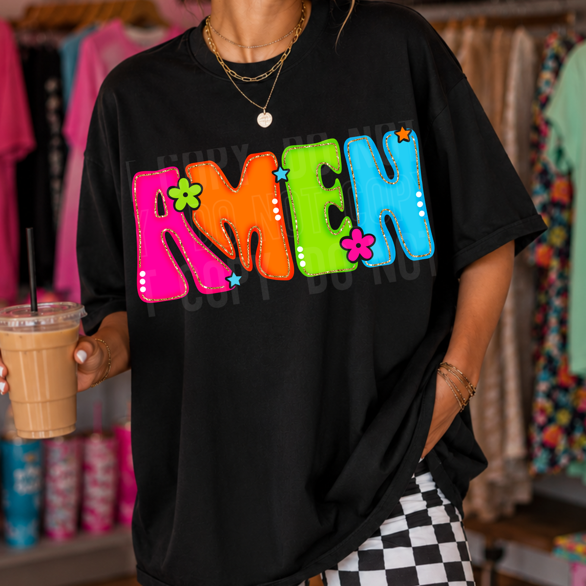 Amen NEON bubble letters (SBB) DTF Transfer