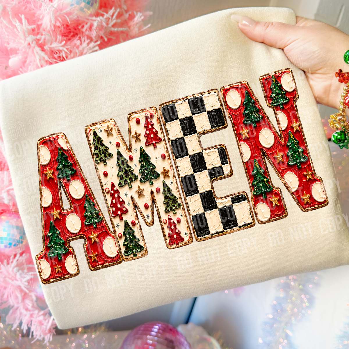 Amen faux Christmas painted Tuesday Deal DTF