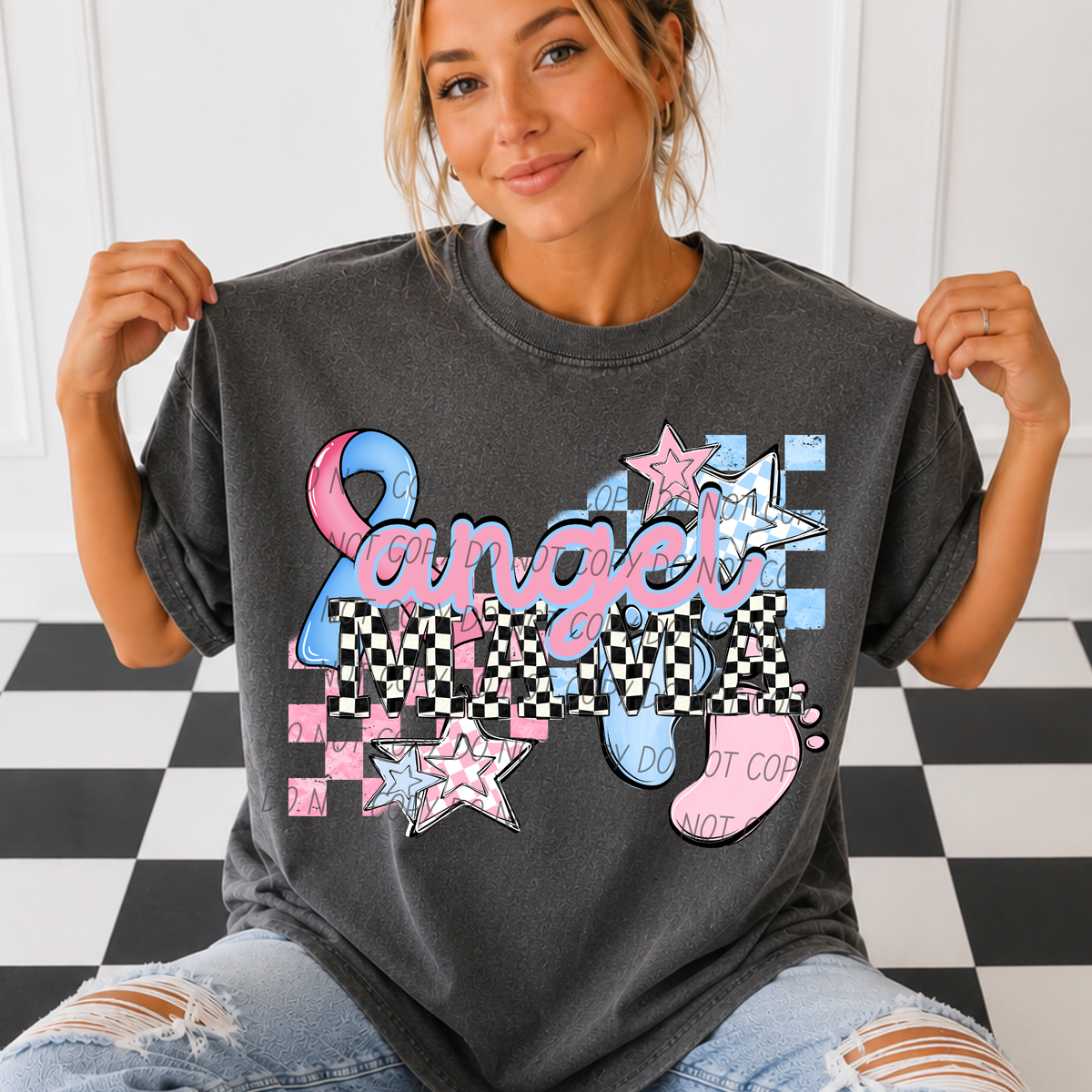 Angel MAMA-checkered background CITY) DTF Transfer