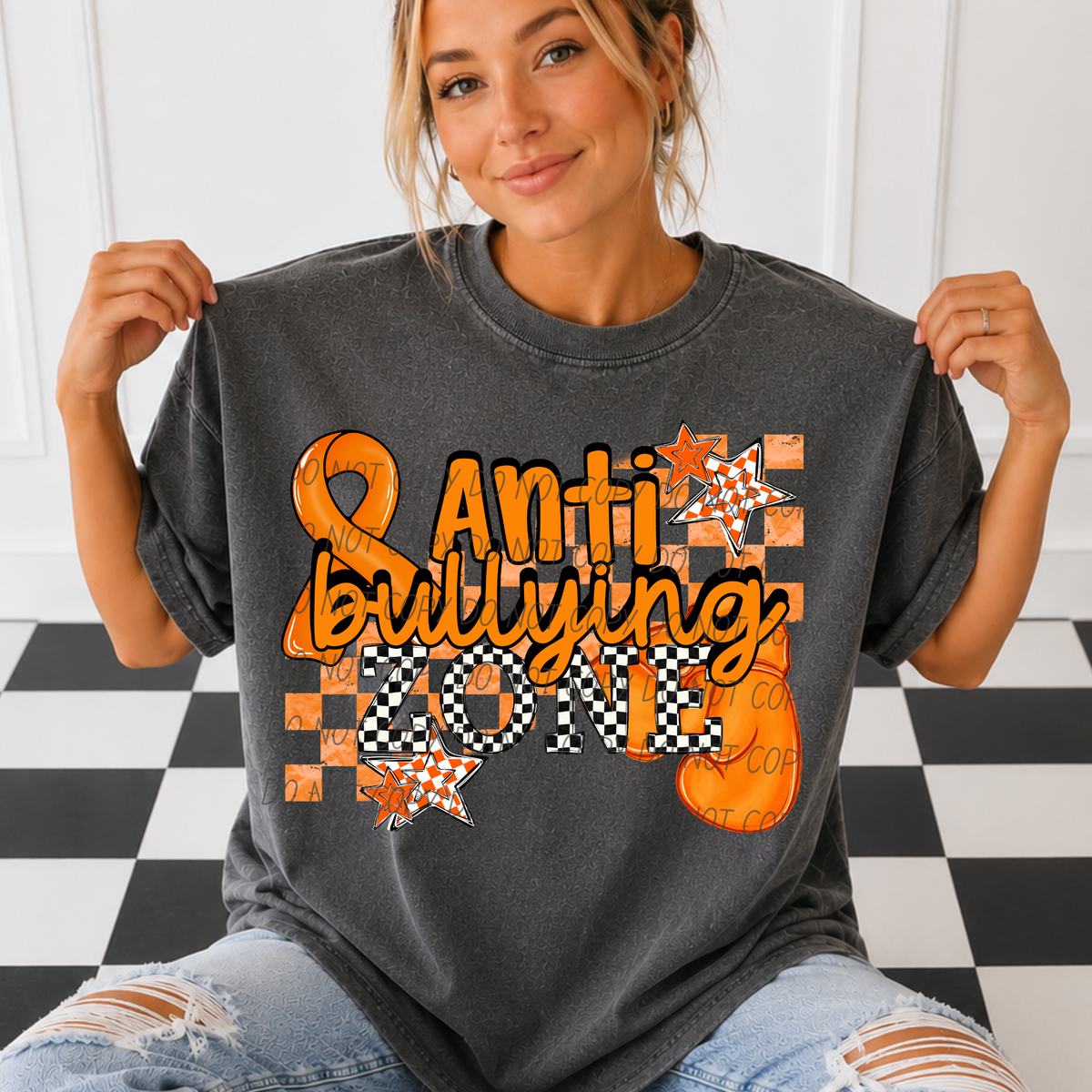Anti bullying zone-checkered font (CITY) DTF Transfer