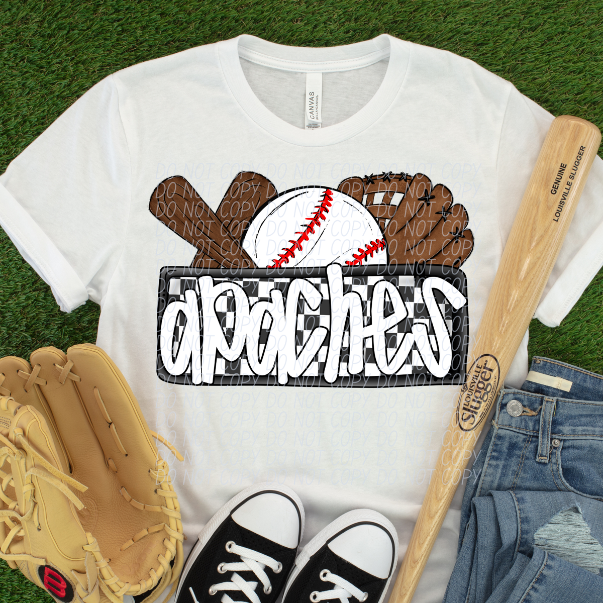 Apaches (Bat, Baseball, Glove, Checkered background) (City)