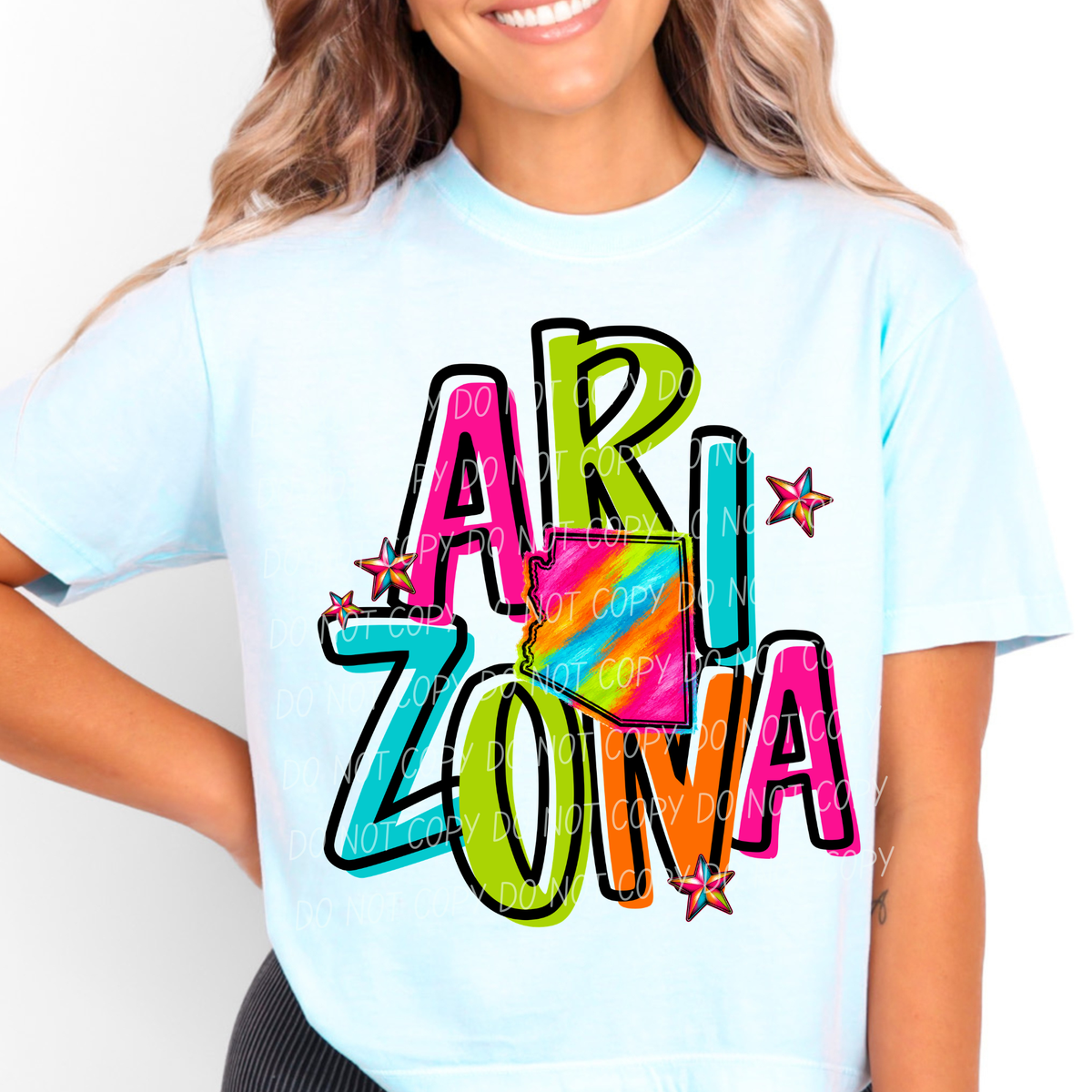 arizona neon rainbow stacked font (city) DTF transfer