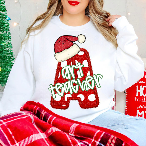 Art Teacher Polka Christmas Faux Embroidery 66557 DTF transfer