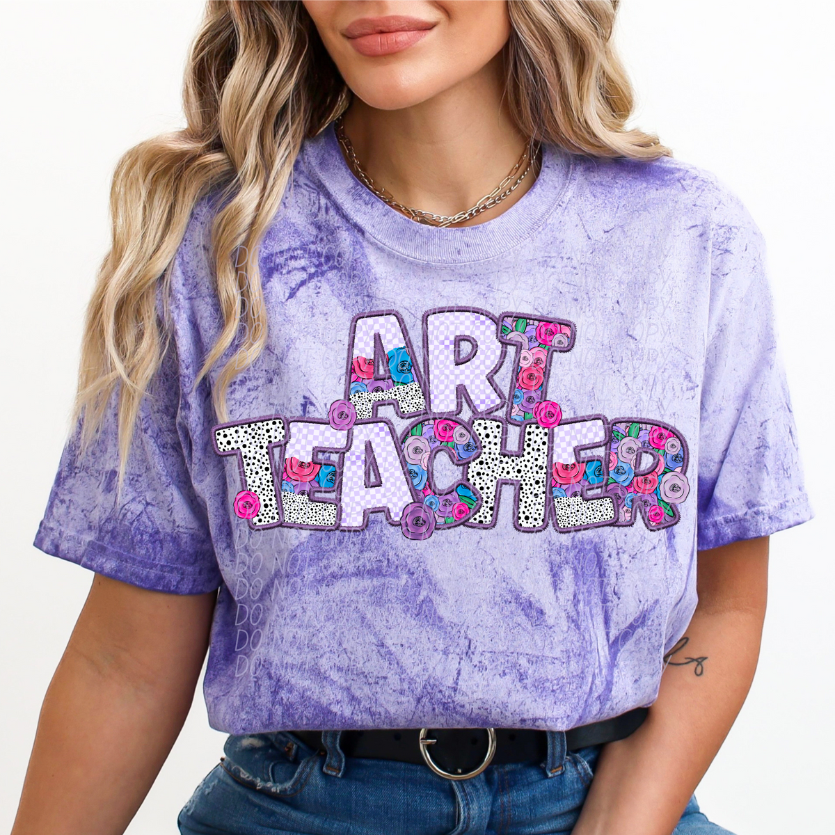 Art Teacher Floral Purple Checkered (CITY) DTF transfer