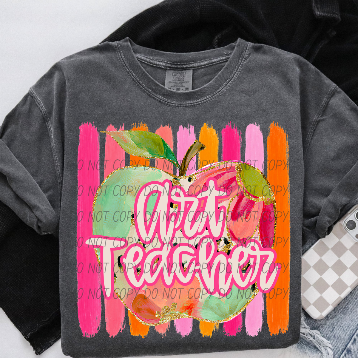 art teacher diff print apple with stripes (city) DTF transfer
