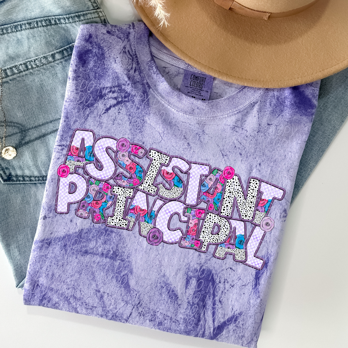 Assistant Principal Floral Purple Checkered (CITY) DTF transfer