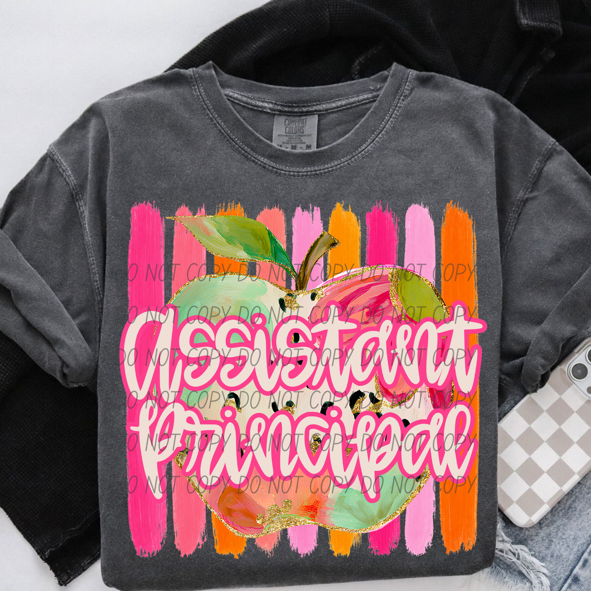 Assistant Principal apple with stripes (City) DTF transfer