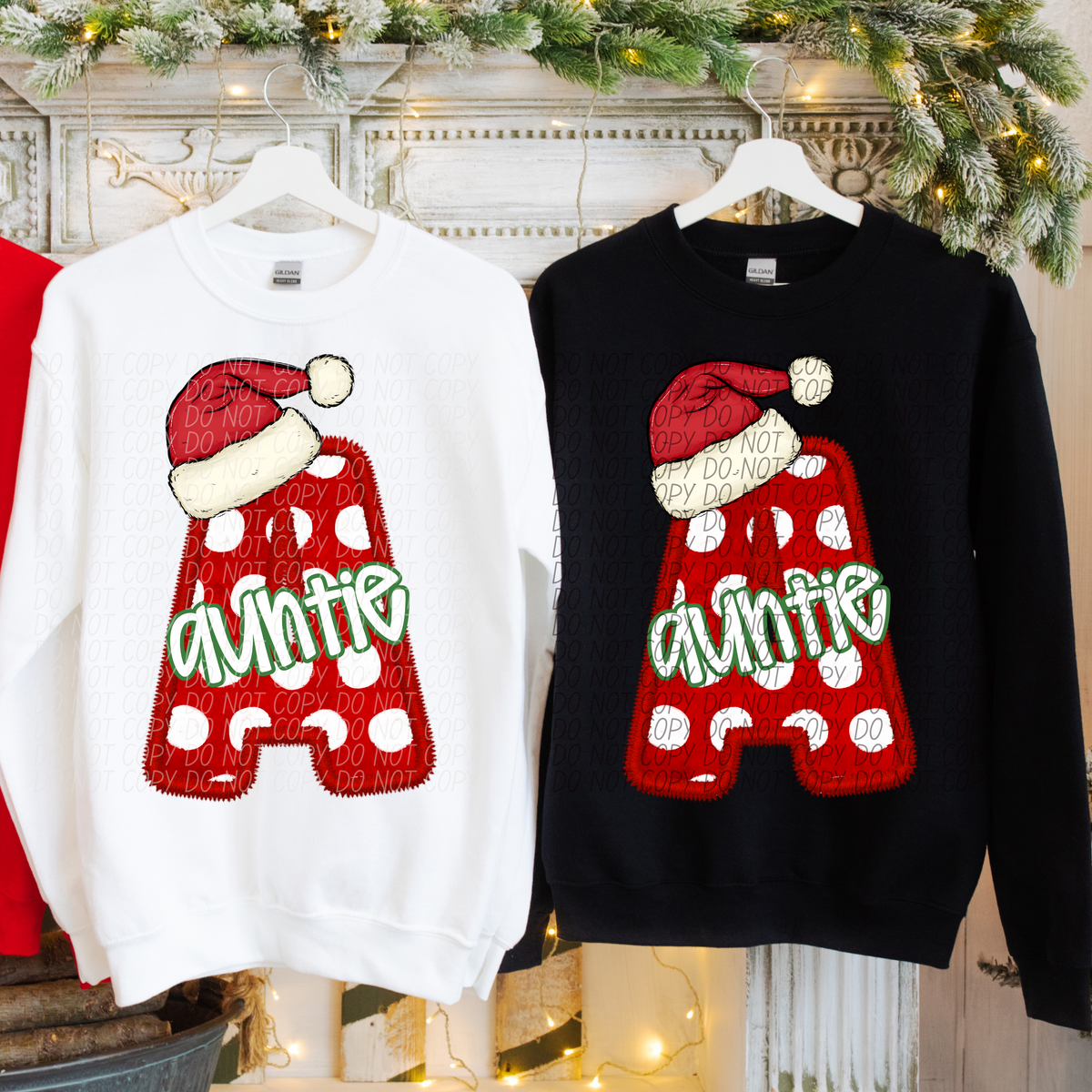 Auntie Polka Christmas Faux Embroidery 66558 DTF transfer