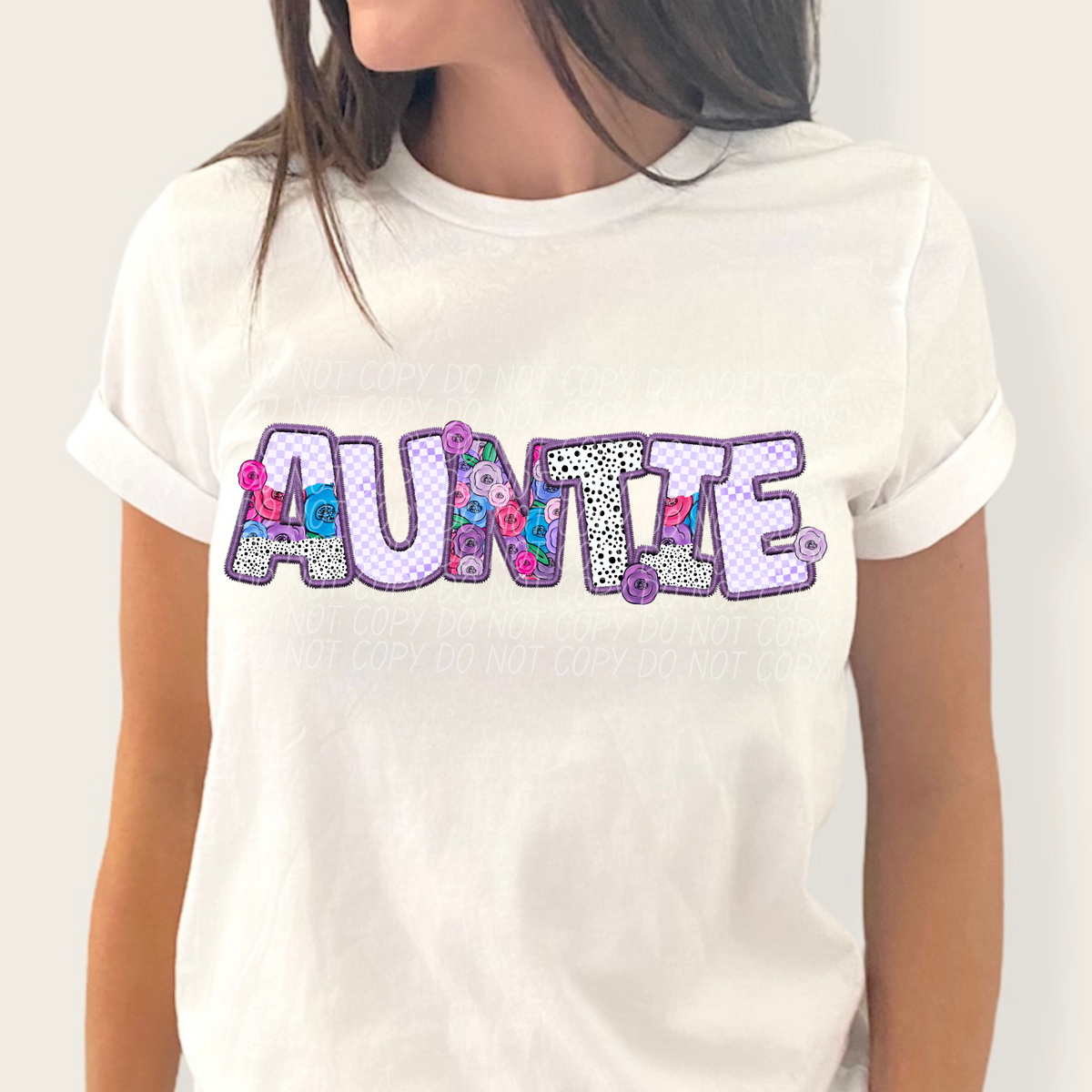 Auntie Floral Purple Checkered (CITY) DTF transfer