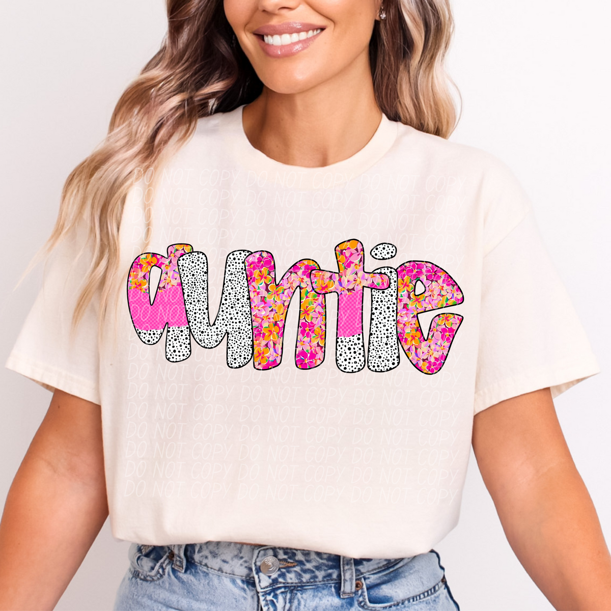 Auntie pink floral polka dot (City) DTF transfer