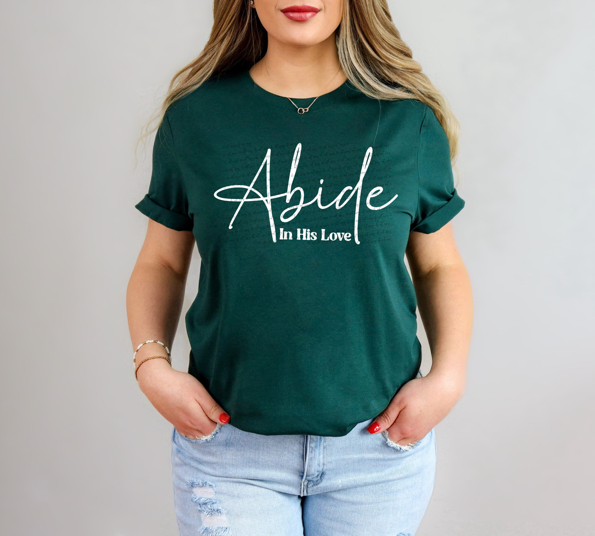 Abide In His Love Cursive And Serif Font White 89283 DTF Transfer