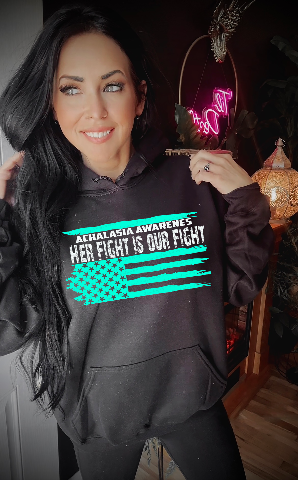Achalasia Awareness Her Fight Is Our Fight Turquoise Flag 114901 DTF transfer