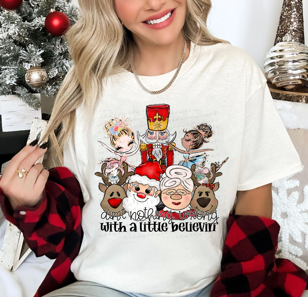 Ain't Nothing Wrong With A Little Believin Christmas Characters Collage 114902 DTF transfer