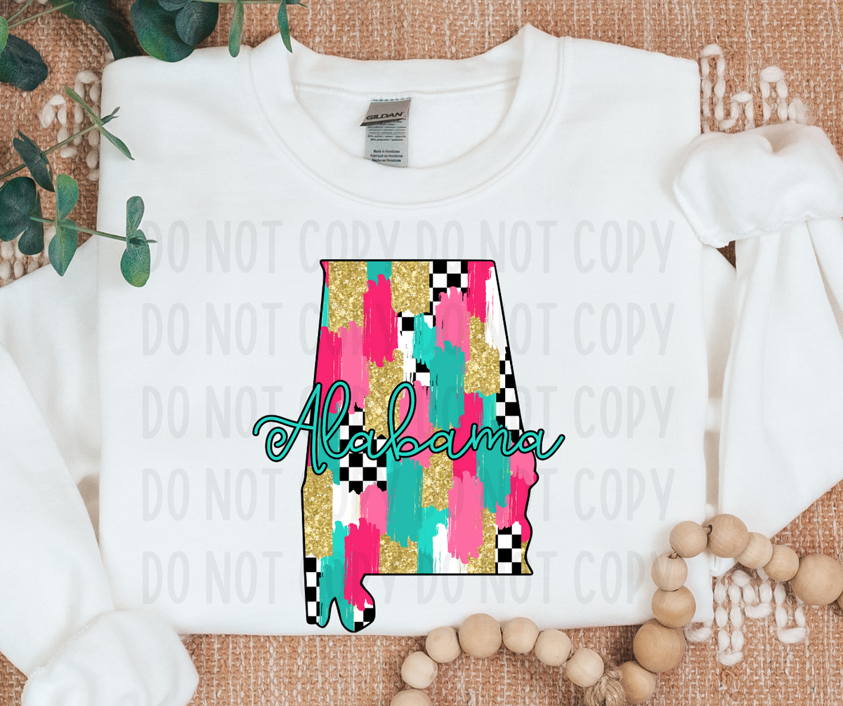 Alabama Brushstroke Checkered State (canvista) DTF transfer