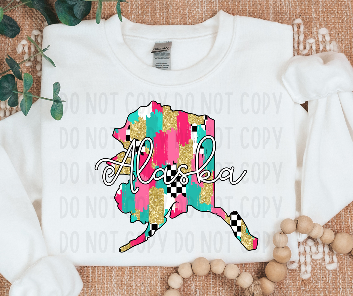 Alaska Brushstroke Checkered State (canvista) DTF transfer