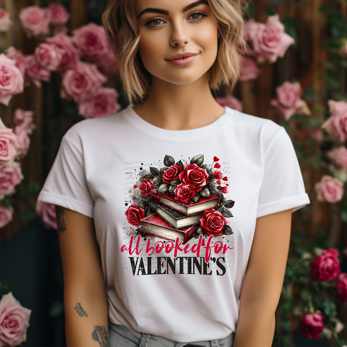 All Booked For Valentines Books and Roses 76430 DTF Transfer