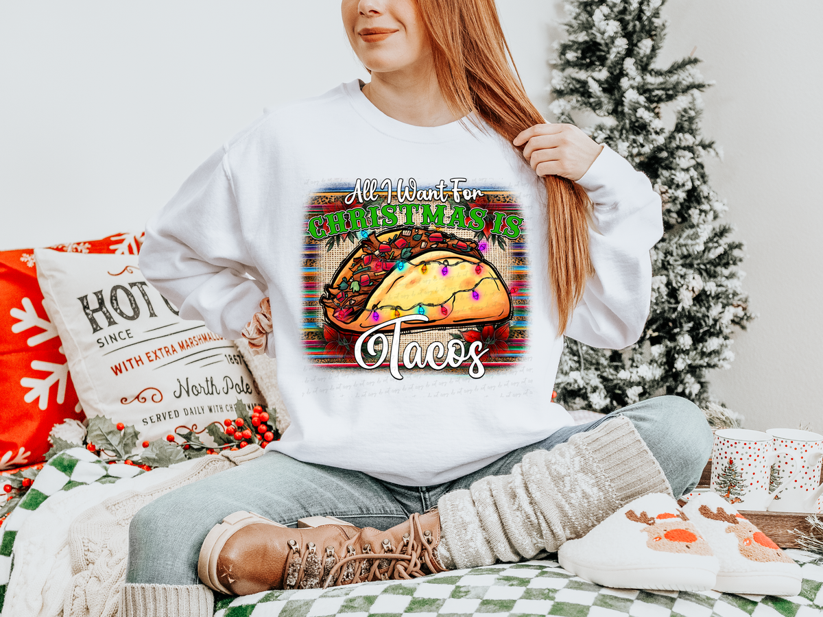All I Want For Christmas Is Tacos Western Background Aztec 116188 DTF Transfer