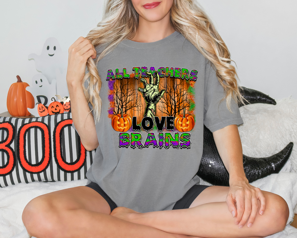 All Teachers Love Brains Zombie Hand Pumpkins 116189 DTF Transfer