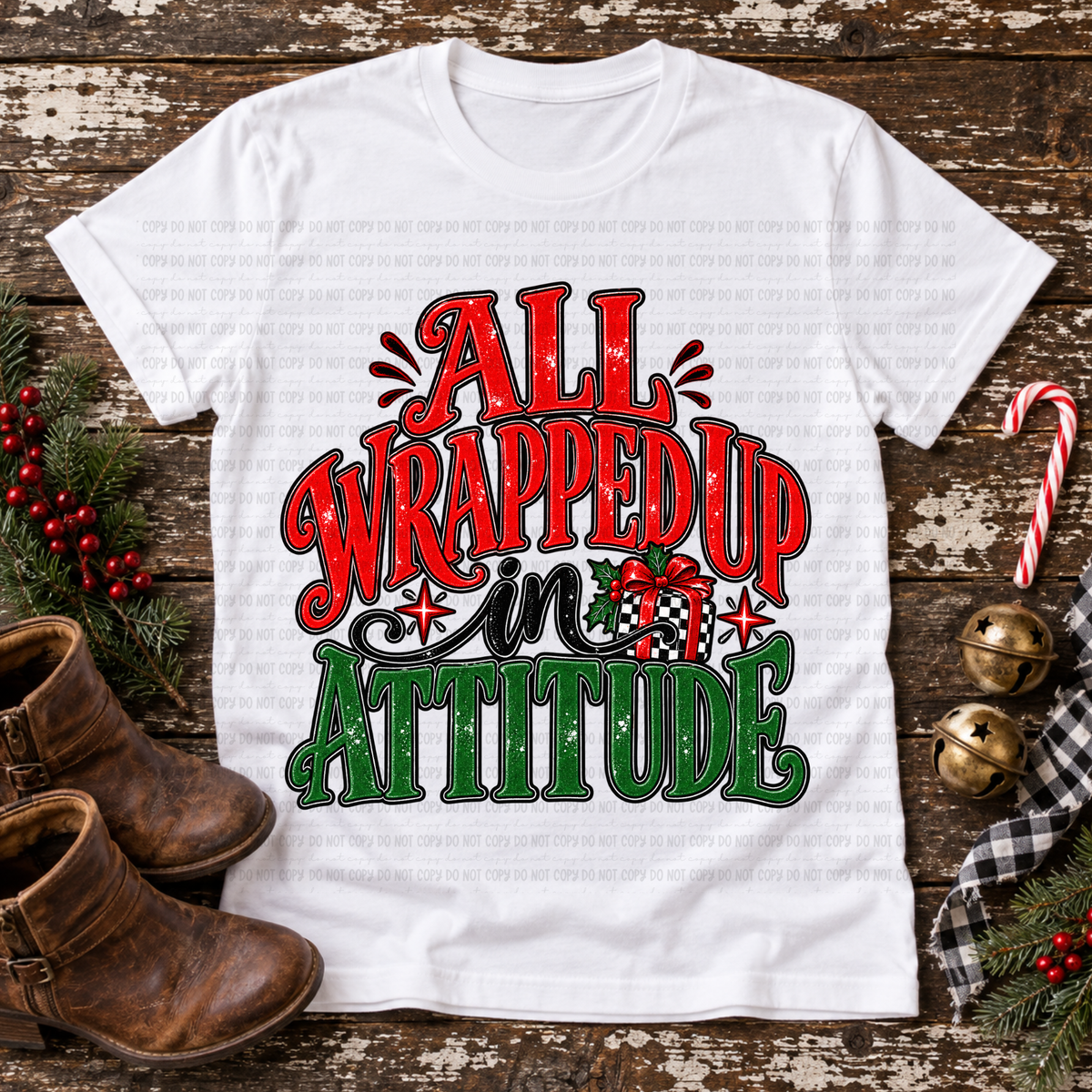 All wrapped up in attitude black and white checkered present (Revel) DTF