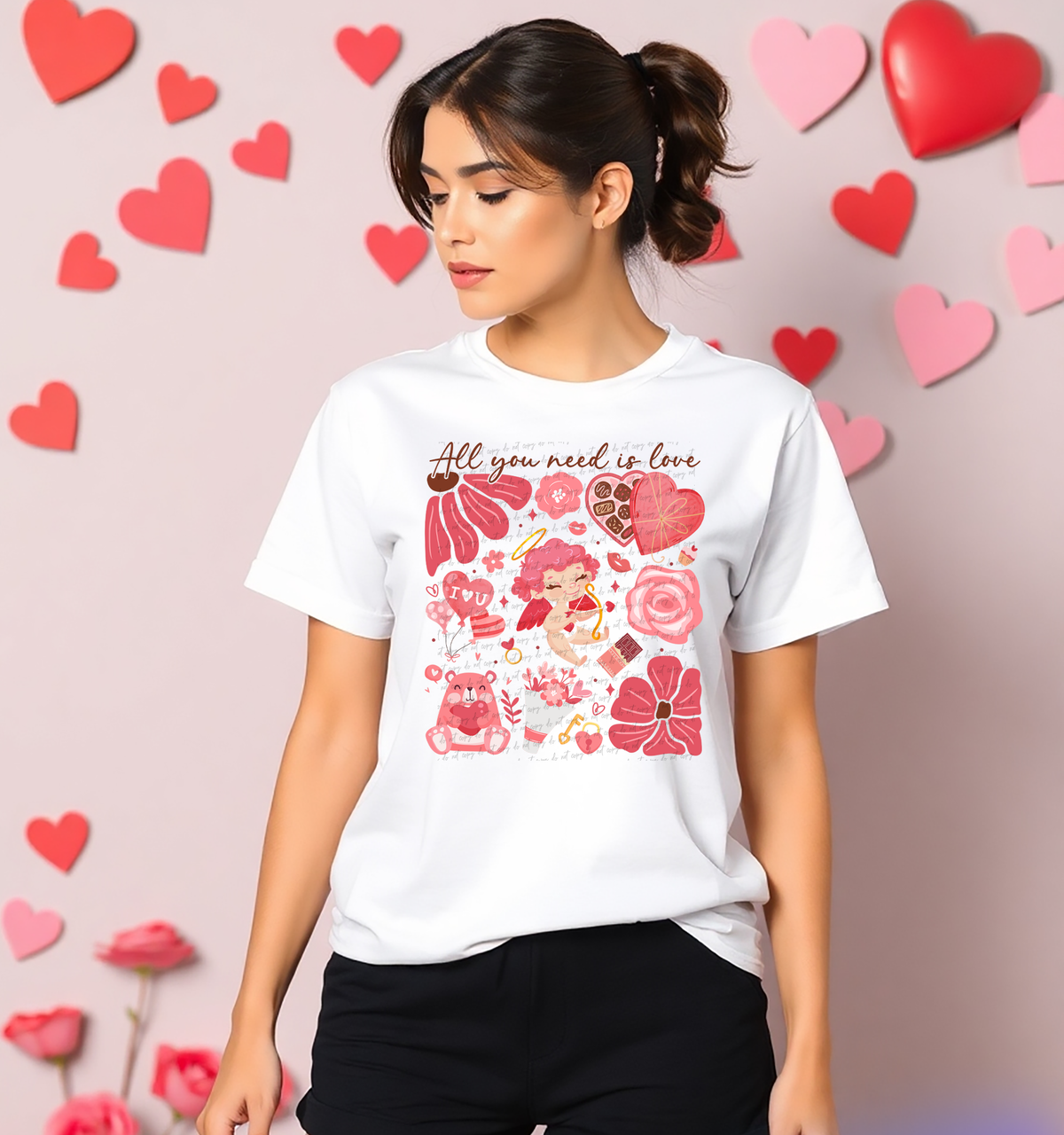 All You Need Is Love Floral Cupid Hearts 76622 DTF Transfer
