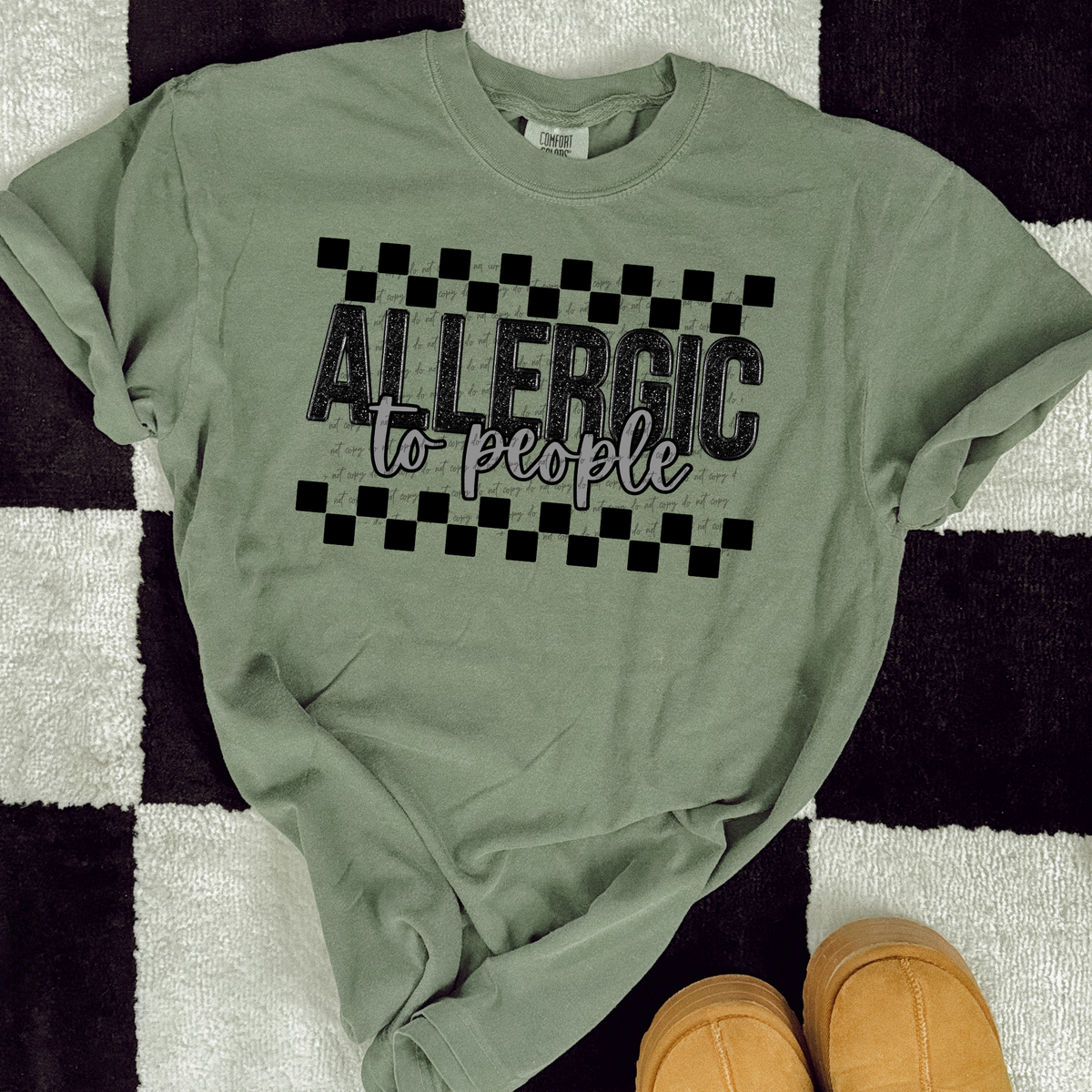 Allergic To People Embroidered Checkered 46292 DTF transfer