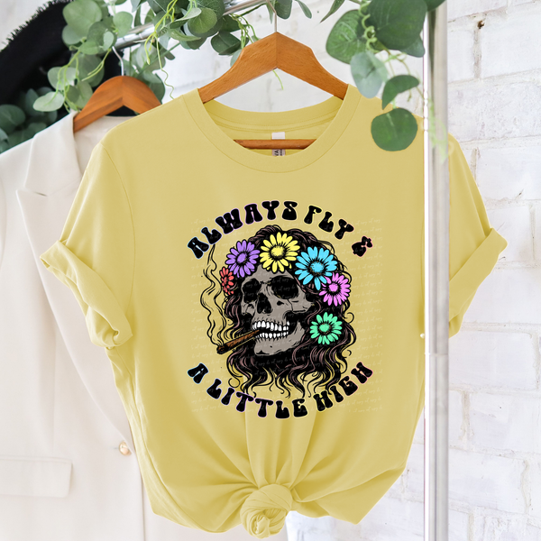 Always Fly And A Little High Skull Sunflowers 74666 DTF Transfer